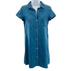 Zara Trafaluc Blue Cotton Short Sleeve Denim Jean Shirt Dress Women Sz XS